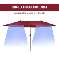 Outsunny Umbrela cu deschidere dubla de Gradina in otel si poliester, Ros(m-4)