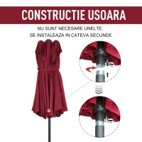 Outsunny Umbrela cu deschidere dubla de Gradina in otel si poliester, Ros(m-6)