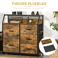 HOMCOM Commode meuble de rangement style industriel 5 tiroirs pliables en tissu - 83,5 x 29 x 87 cm(m-5)