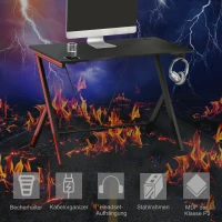 HOMCOM Gamingtafel bureau computertafel met koptelefoonhaak staal + MDF zwart(m-4)