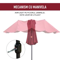 Outsunny Umbrela cu deschidere dubla de Gradina in otel si poliester, Ros(m-5)