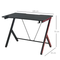 HOMCOM Gamingtafel bureau computertafel met koptelefoonhaak staal + MDF zwart(m-3)
