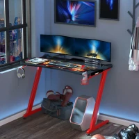 HOMCOM Gaming Computer Table, 122cm Width w/Cup Holder, Headphone Hook, Gamepad Holder, Cable Management Red Black(m-11)