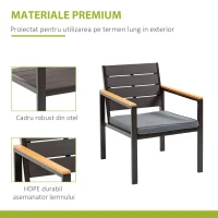 Salon de Gradina Outsunny Set 4 Piese cu 1 Canapea, 2 Fotolii si 1 Masuta, Mobilier de Gradina din Otel si Plastic, Maro(m-4)