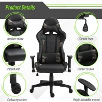 Vinsetto Reclining Gaming Chair, Ergonomic, w/Vibrating Lumbar Support, Headrest, High Back PU Leather , 360° Swivel, Black(m-7)