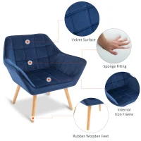 HOMCOM Armchair Accent Chair Wide Arms Slanted Back Padding Steel Frame Wooden Legs Home Bedroom Furniture Seating Blue(m-4)