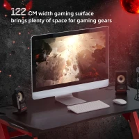 HOMCOM Gaming Computer Table, 122cm Width w/Cup Holder, Headphone Hook, Gamepad Holder, Cable Management Red Black(m-4)