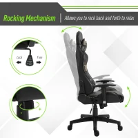Vinsetto Reclining Gaming Chair, Ergonomic, w/Vibrating Lumbar Support, Headrest, High Back PU Leather , 360° Swivel, Black(m-6)