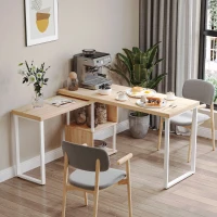 HOMCOM Secretária em forma de L  giratória de 360º  com prateleira de 2 níveis em S Grande espaço de armazenamento 220x55x76 cm Carvalho(m-12)