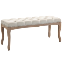 HOMCOM 110cm Upholstered Bench, Linen Fabric Ottoman Stool with Button Tufted Seat, and Rubber Wood Legs for Living Room, Bedroom, or Hallway, Beige