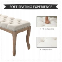HOMCOM 110cm Upholstered Bench, Linen Fabric Ottoman Stool with Button Tufted Seat, and Rubber Wood Legs for Living Room, Bedroom, or Hallway, Beige(m-4)