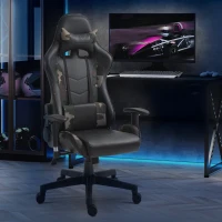 Vinsetto Reclining Gaming Chair, Ergonomic, w/Vibrating Lumbar Support, Headrest, High Back PU Leather , 360° Swivel, Black(m-2)
