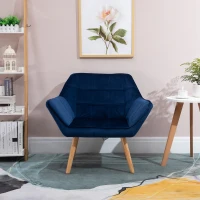 HOMCOM Armchair Accent Chair Wide Arms Slanted Back Padding Steel Frame Wooden Legs Home Bedroom Furniture Seating Blue(m-9)
