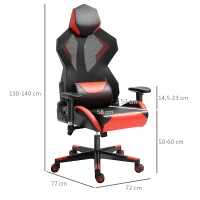 Vinsetto Gamingstuhl Bürostuhl Schreibtischstuhl Ergonomisches Design Rennstil modern höhenverstellbar Schaumstoff Nylon Kunstleder Schwarz+Rot 72x77x 130-140 cm(m-3)