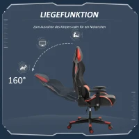 Vinsetto Gamingstuhl Bürostuhl Schreibtischstuhl Ergonomisches Design Rennstil modern höhenverstellbar Schaumstoff Nylon Kunstleder Schwarz+Rot 72x77x 130-140 cm(m-5)