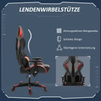 Vinsetto Gamingstuhl Bürostuhl Schreibtischstuhl Ergonomisches Design Rennstil modern höhenverstellbar Schaumstoff Nylon Kunstleder Schwarz+Rot 72x77x 130-140 cm(m-6)