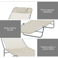 Outsunny sezlong pliabil si reglabil, 182x56x28cm, crem(m-5)