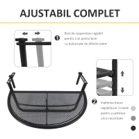 Outsunny Masuta Suspendata Balcon Reglabila in inaltime, Fier Negru, 60x45x50 cm(m-4)