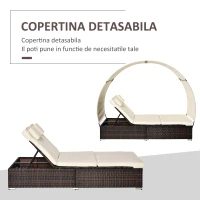 Outsunny Sezlong de Gradina cu Acoperis Dublu si Spatar Reclinabil Ratan PE(m-7)