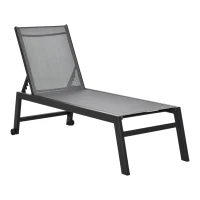 Outsunny Sezlong din Aluminiu si Textilen cu Spatar Reglabil si Roti Negru si Gri(m-1)