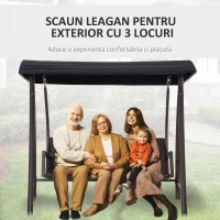 Outsunny Balansoar de Gradina 3 Locuri din Ratan PE si Metal cu Baldachin si Perne Detasabile, 198x124x179cm, Maro(m-6)