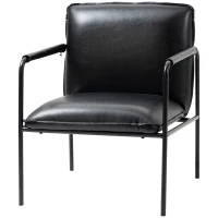 HOMCOM Scaun industrial cu perna, fotoliu din piele artificiala pentru dormitor, scaun de living cu brate infasurate si picioare din otel, negru(m-11)