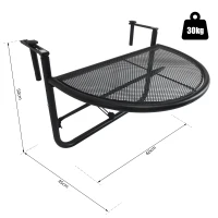 Outsunny Masuta Suspendata Balcon Reglabila in inaltime, Fier Negru, 60x45x50 cm(m-3)