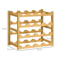 HOMCOM Dulap cu suport pentru vinuri cu 16 sticle, organizator de sticle, raft de afisare pentru blat, bar acasa, natural(m-3)