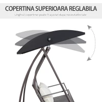 Outsunny Balansoar de Gradina 3 Locuri din Ratan PE si Metal cu Baldachin si Perne Detasabile, 198x124x179cm, Maro(m-7)