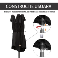 Outsunny Umbrela de Soare Dubla de Gradina cu Deschidere prevazuta cu Manivela, Otel si Poliester, 460x270x240cm, Negru(m-6)