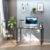 HOMCOM Computer Desk with World Map Printing Tempered Glass Top, Writing Desk for Home Office with Metal Frame, Black(m-10)