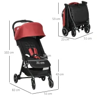 HOMCOM Passeggino per Bambini 0-36 Mesi con Tettuccio, Design Pieghevole e Cesto Portaoggetti, 128x58x106 cm, Rosso e Nero(m-3)