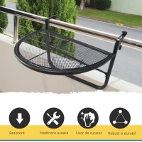 Outsunny Masuta Suspendata Balcon Reglabila in inaltime, Fier Negru, 60x45x50 cm(m-7)