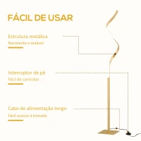 HOMCOM Candeeiro de Pé de Metal Candeeiro de Pé Moderno com Luzes LED Máx. 10W IP20 Interruptor de Pé 20,5x20,5x147cm Dourado(m-8)