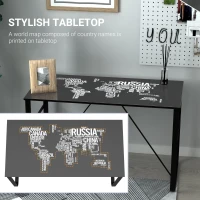 HOMCOM Computer Desk with World Map Printing Tempered Glass Top, Writing Desk for Home Office with Metal Frame, Black(m-7)