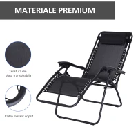 Outsunny Sezlong Scaun Pliabil din Textilen, Negru, 90x65x110cm(m-8)