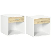 HOMCOM Set de 2 noptiere moderne, cu sertar si raft, masa laterala pentru camera de zi, dormitor, alb(m-1)