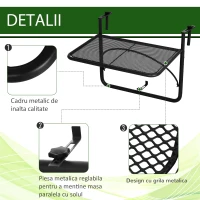 Outsunny Masuta Suspendabila pentru Balcon 60×56,5×45 cm – Negru(m-6)