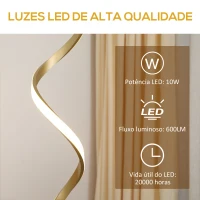 HOMCOM Candeeiro de Pé de Metal Candeeiro de Pé Moderno com Luzes LED Máx. 10W IP20 Interruptor de Pé 20,5x20,5x147cm Dourado(m-7)