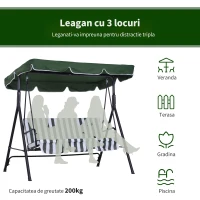 Outsunny Balansoar de Gradina 3 Locuri cu Acoperis si Structura din Otel(m-7)