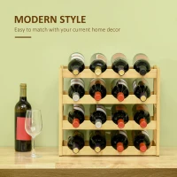 HOMCOM Dulap cu suport pentru vinuri cu 16 sticle, organizator de sticle, raft de afisare pentru blat, bar acasa, natural(m-4)