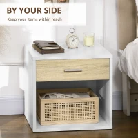 HOMCOM Set de 2 noptiere moderne, cu sertar si raft, masa laterala pentru camera de zi, dormitor, alb(m-4)