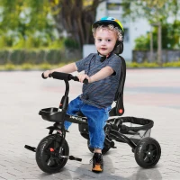 HOMCOM 4 in 1 Kids Trike Toddler Foldable Pedal Tricycle w/ Reversible Angle Adjustable Seat Removable Handle Canopy Belt Brake - Grey(m-13)