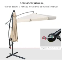 Outsunny Umbrela de Soare pentru Gradina cu Brat Parasolar din Metal, Regllabil , Φ265x265cm, Maro Deschis(m-5)