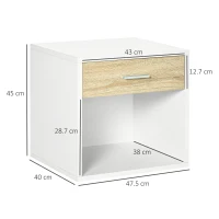 HOMCOM Set de 2 noptiere moderne, cu sertar si raft, masa laterala pentru camera de zi, dormitor, alb(m-3)