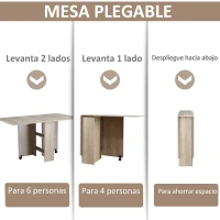 HOMCOM Mesa Plegable con 2 Alas Abatibles de Madera 2 Estantes y Ruedas para Cocina Comedor 80x140x74 cm Madera Natural(m-4)