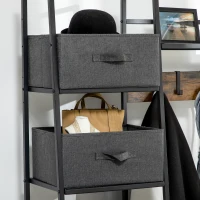 HOMCOM Industrial-Style Hall Tree, 8 Shelves, 5 Coat Hooks, 1 Shoe Bench, 2 Drawers, Gray + Brown(m-4)