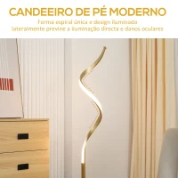 HOMCOM Candeeiro de Pé de Metal Candeeiro de Pé Moderno com Luzes LED Máx. 10W IP20 Interruptor de Pé 20,5x20,5x147cm Dourado(m-5)