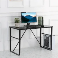 HOMCOM Computer Desk with World Map Printing Tempered Glass Top, Writing Desk for Home Office with Metal Frame, Black(m-12)