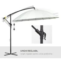 Outsunny Umbrela Suspendata cu Brat lateral Φ296cm pentru exterior, Alb Crem(m-5)
